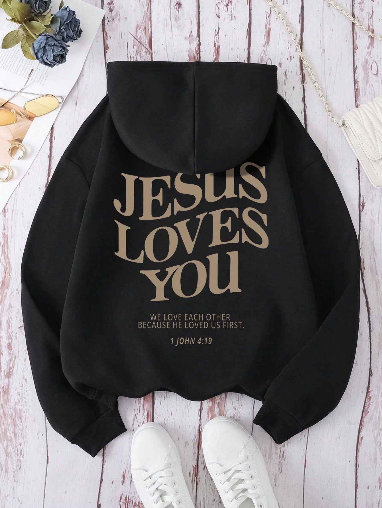 Women's Letter Printed Hoodie JESUS LOVES YOU WE LOVE EACH OTHER BECAUSE HE LOVED US FIRST 1 JOHN 4: 19