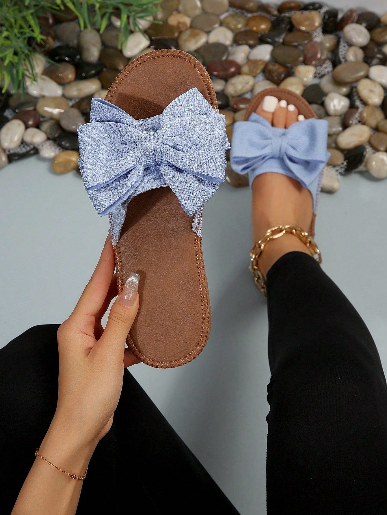 Bowknot Slippers For Women, Fashionable Non-Slip Beach Shoes With Bow Knot Design, Outdoor & Indoor Style