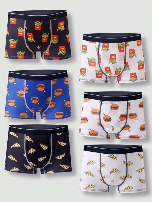 Teen Boy Food Print Color-Block Contrast Trim Boxer Briefs In One Size