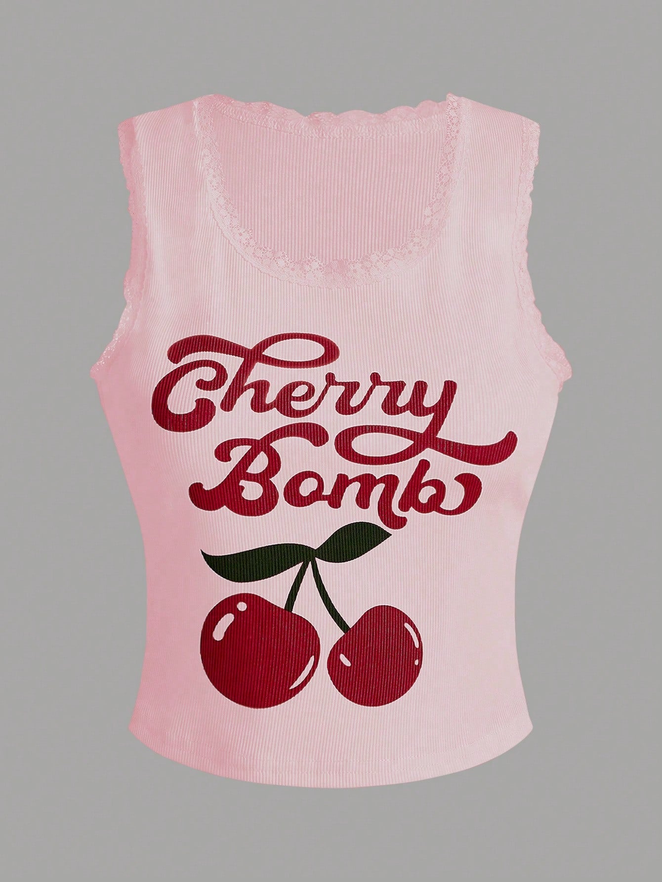 Women's Cherry & Letter Print Tank Top Cherry Bomb