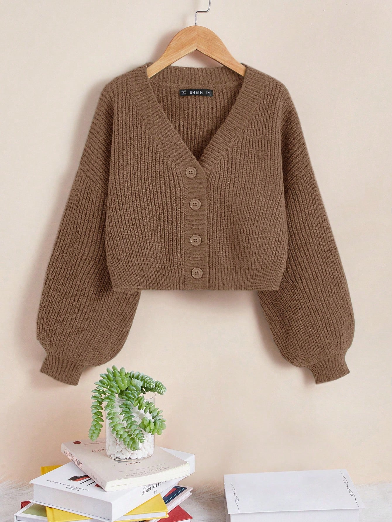 Plus Drop Shoulder Ribbed Knit Cardigan