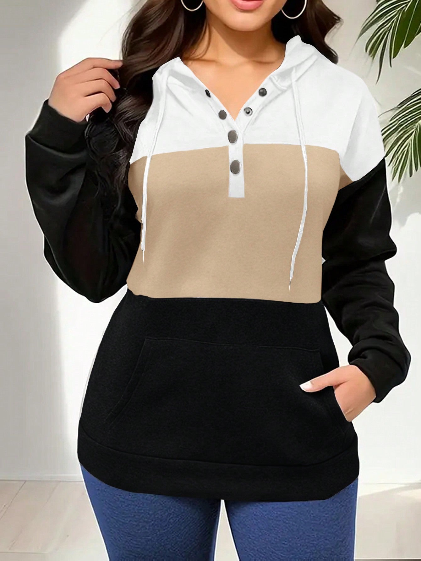 Women's Colorblock Drawstring Hoodie