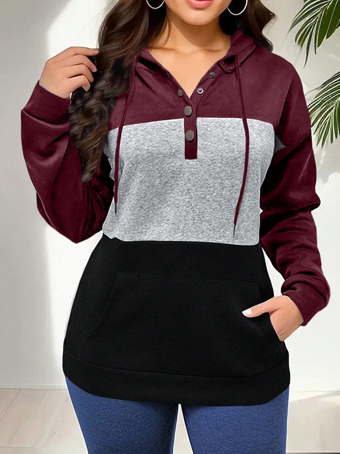 Women's Colorblock Drawstring Hoodie