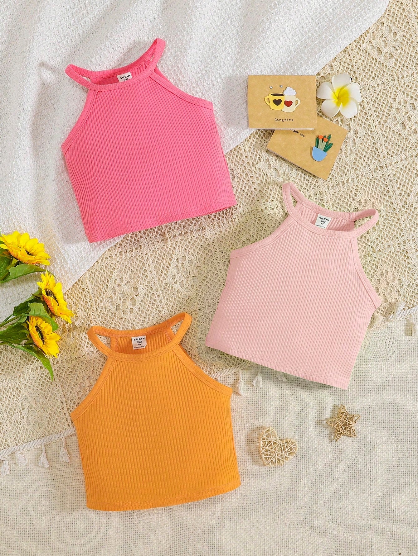 Young Girl 3pcs Ribbed Knit Halter Top