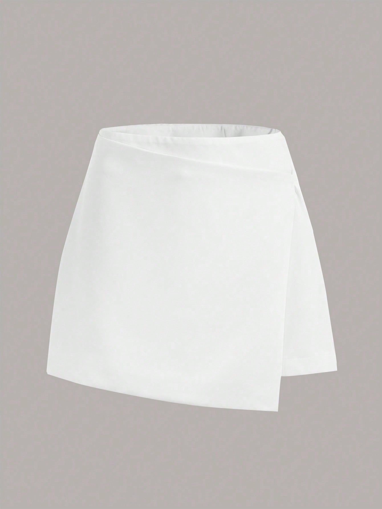 Summer Solid Wrap Front Asymmetrical Skirt