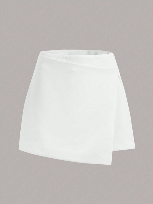 Solid Wrap Front White Skirt