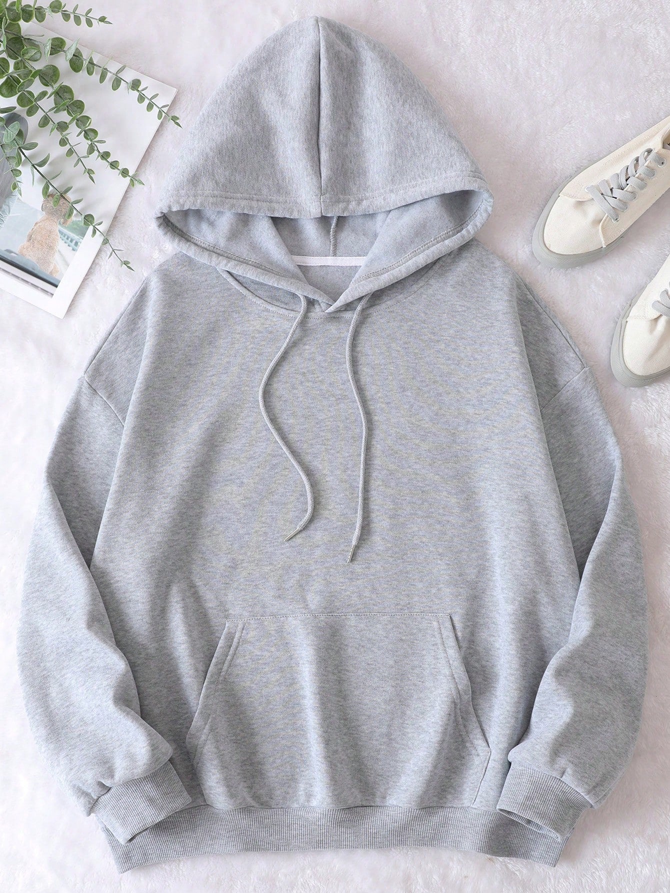 Plus Kangaroo Pocket Drawstring Thermal Hoodie