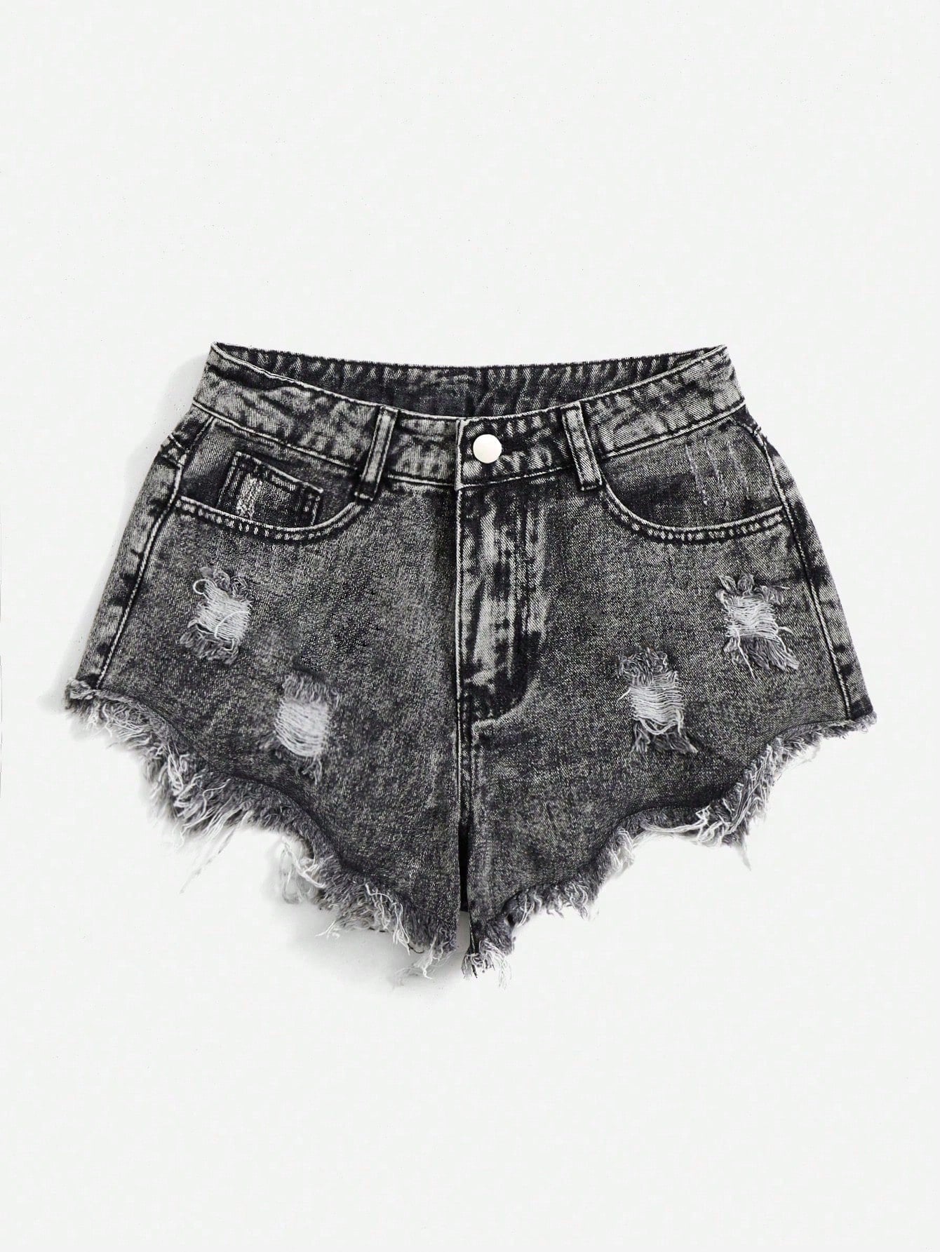 Plus Ripped Raw Hem Denim Shorts