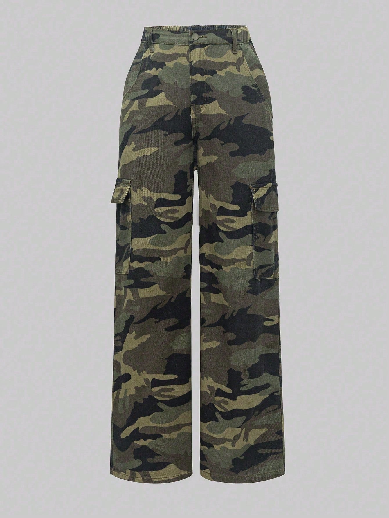 Teen Girl Camo Print Flap Pocket Cargo Jeans