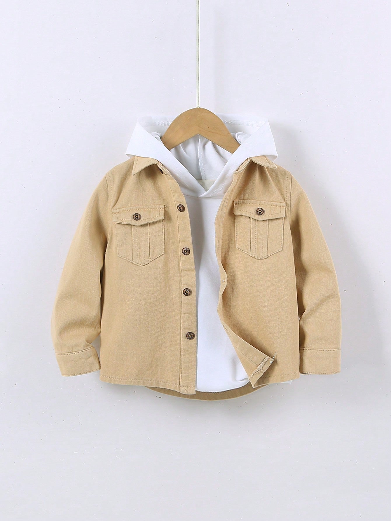 Young Boy Retro Casual Academy Style Basic Loose Fit And Comfortable Pocketed Mustard Denim Shirt