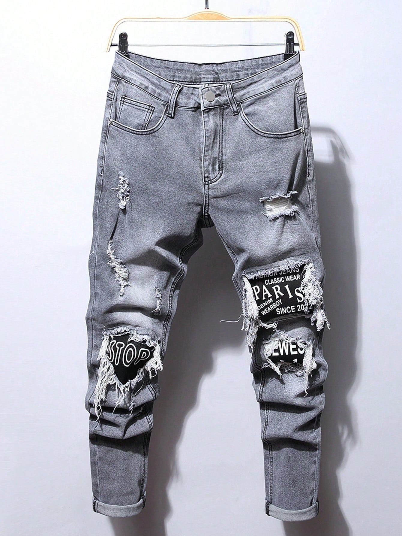 Men'S Plus Size Patchwork Ripped Jeans