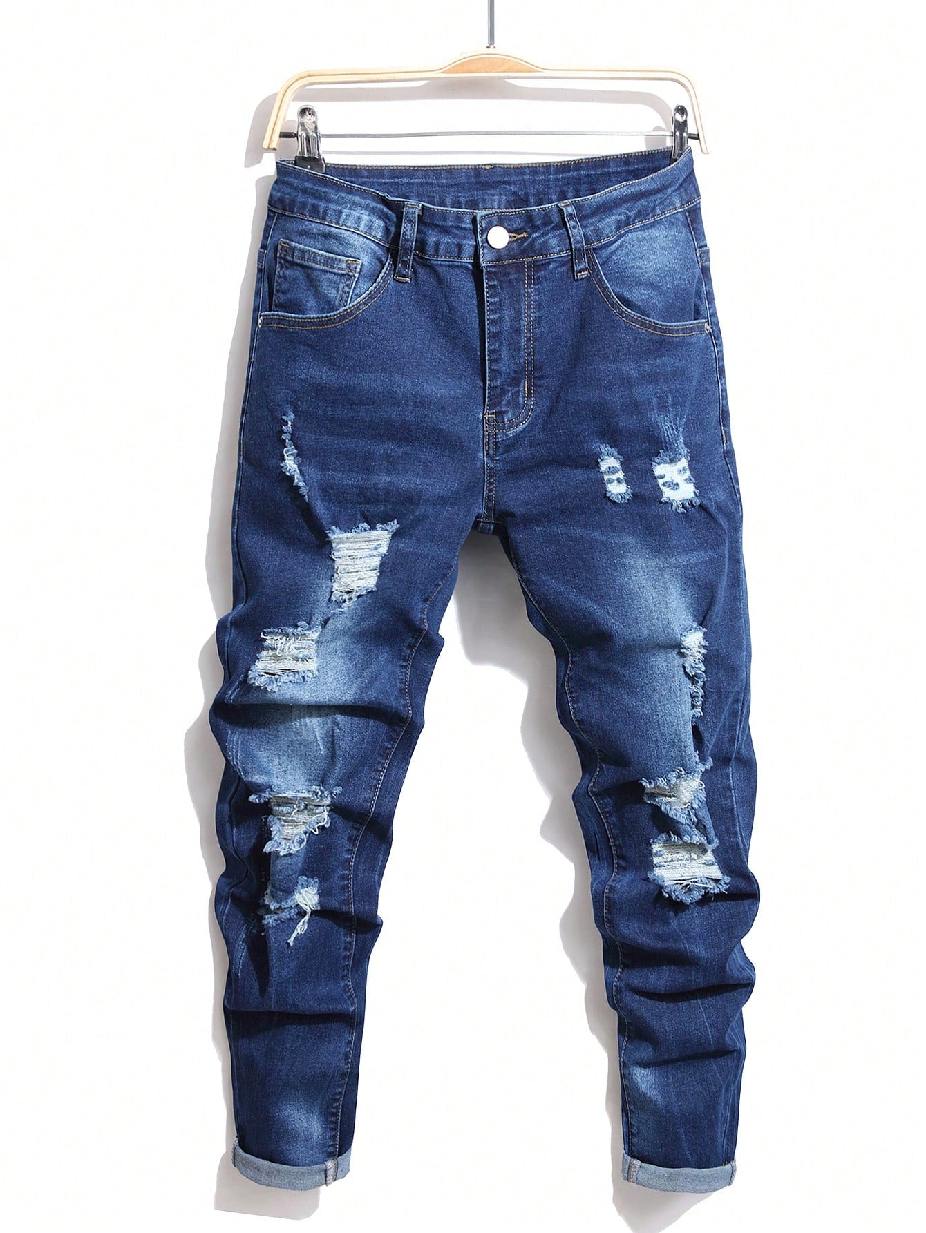 Men Cotton Cat Whisker Washed Ripped Slim Jeans