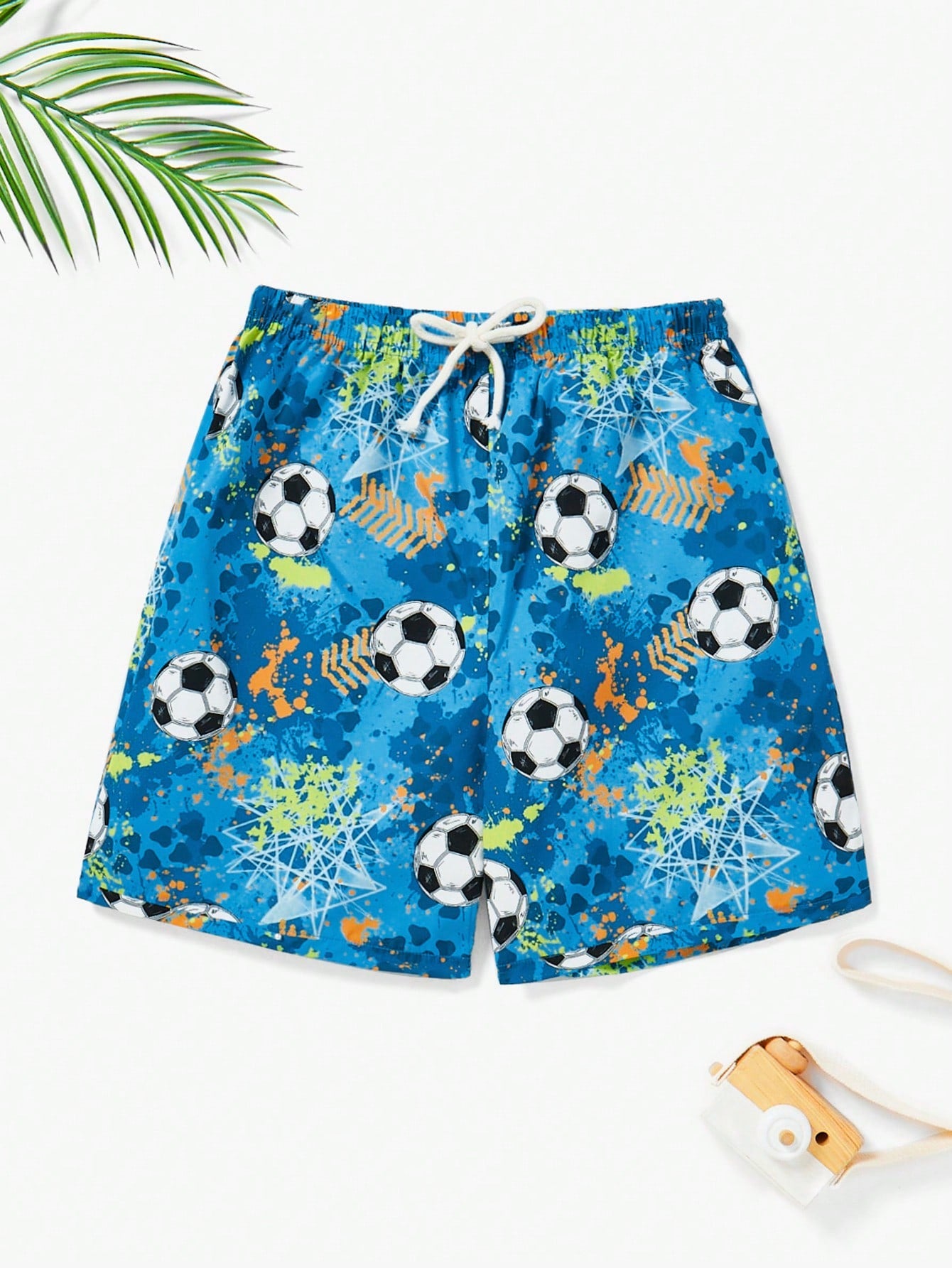 Tween Boys' Loose-Fit Leisure Football Patterned Woven Swim Trunks