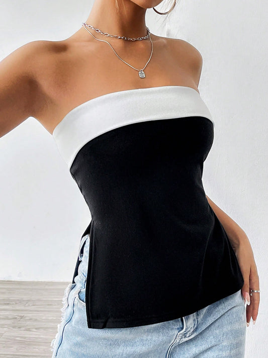 Women's Summer Black Y2k Contrasting Color Tube Top