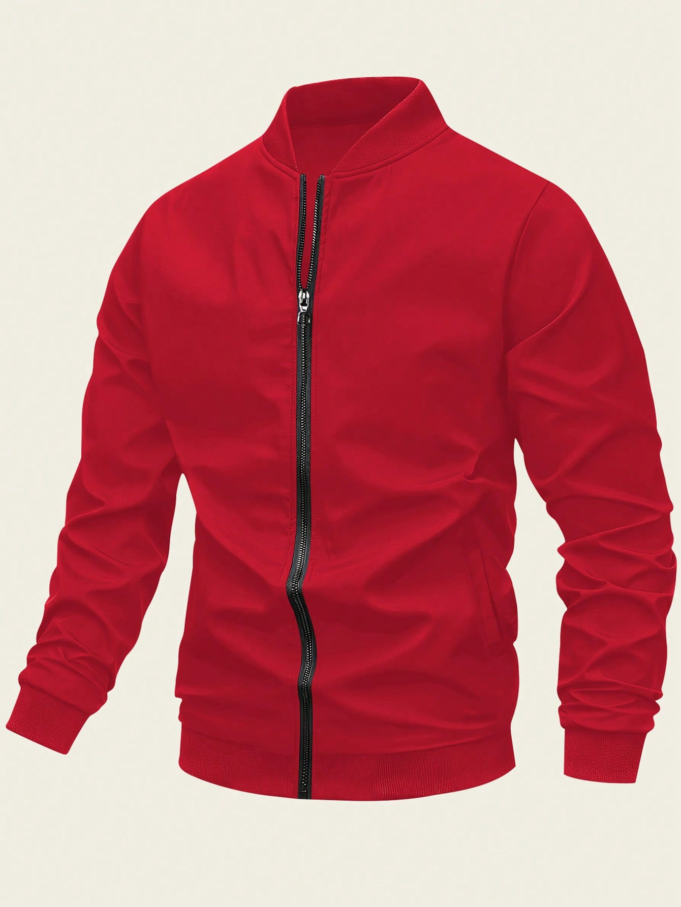 Men Solid Zip Up Bomber Jacket