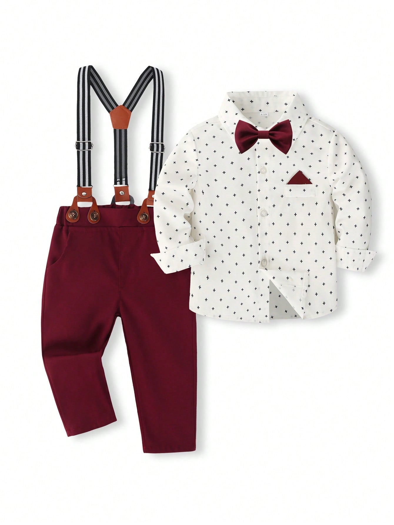 Young Boy Toddler Boys' Long Sleeve Printed Shirt With Suspenders, Pants And Bow Tie Gentleman Formal Outfit For Spring/Autumn