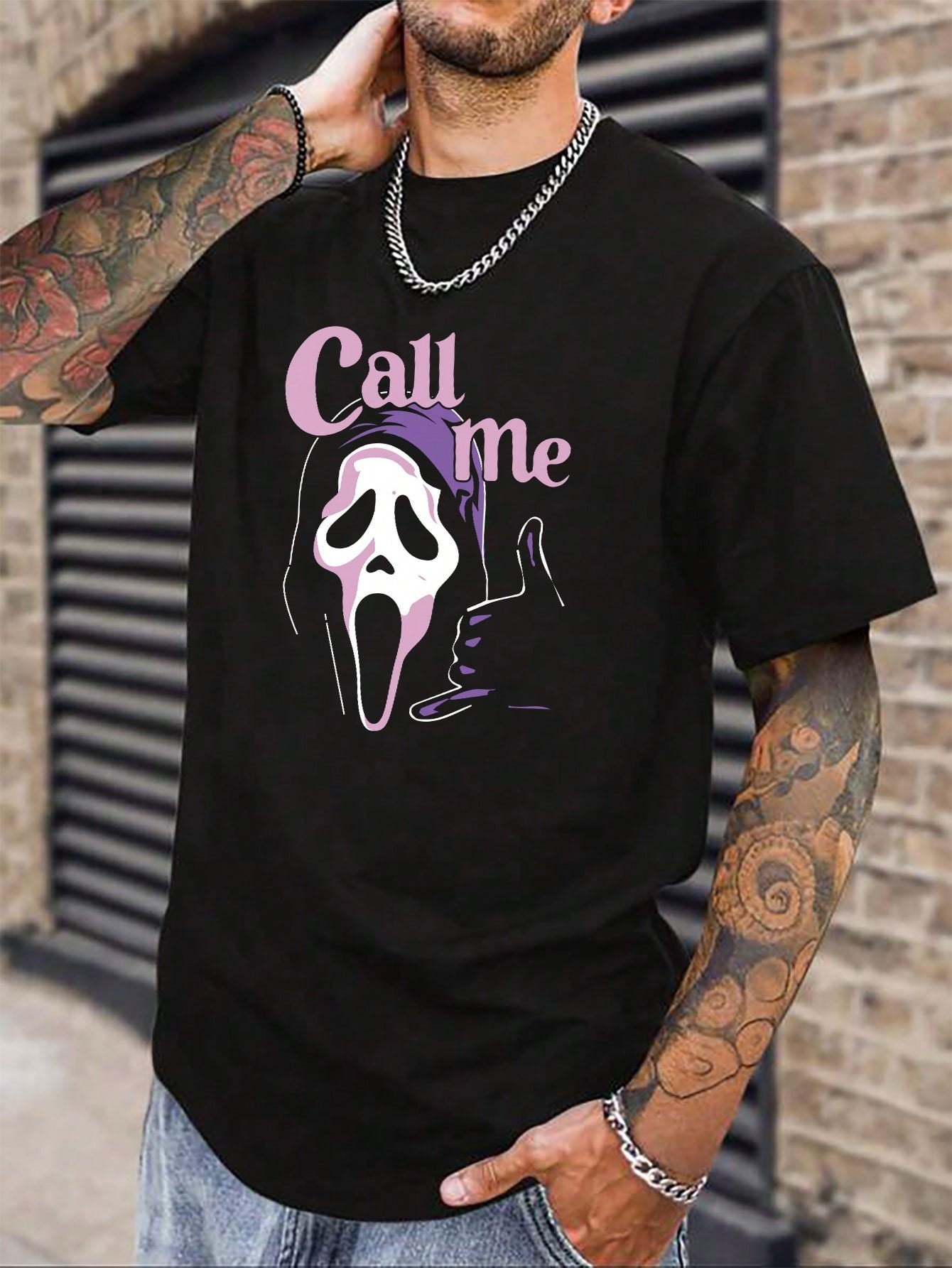 Plus Size Men's Ghost Print Short-Sleeved T-Shirt