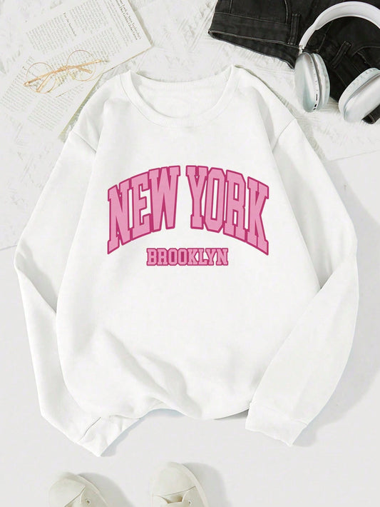 Tween Girl Letter Graphic Thermal Lined Sweatshirt