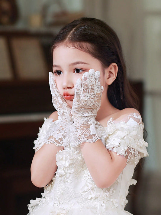 Children's Wedding Dress Gloves, Lace Princess Gloves For Girls, Performance Etiquette, Dance Show, Flower Girl Gloves