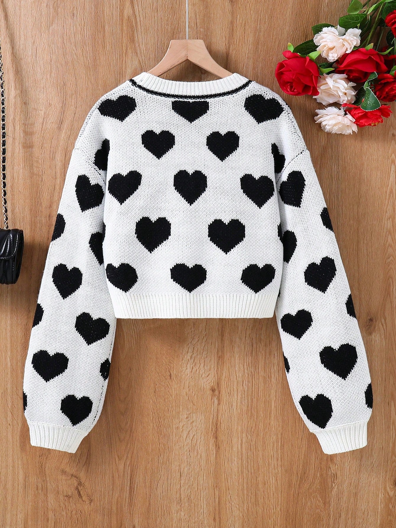 Teen Girls' Regular Fit Long Sleeve Cardigan With Heart Pattern