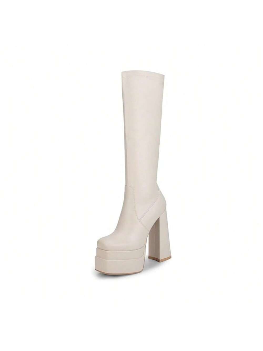 Women'S Square Toe Chunky Heel Stacked Platform Knee High Boot