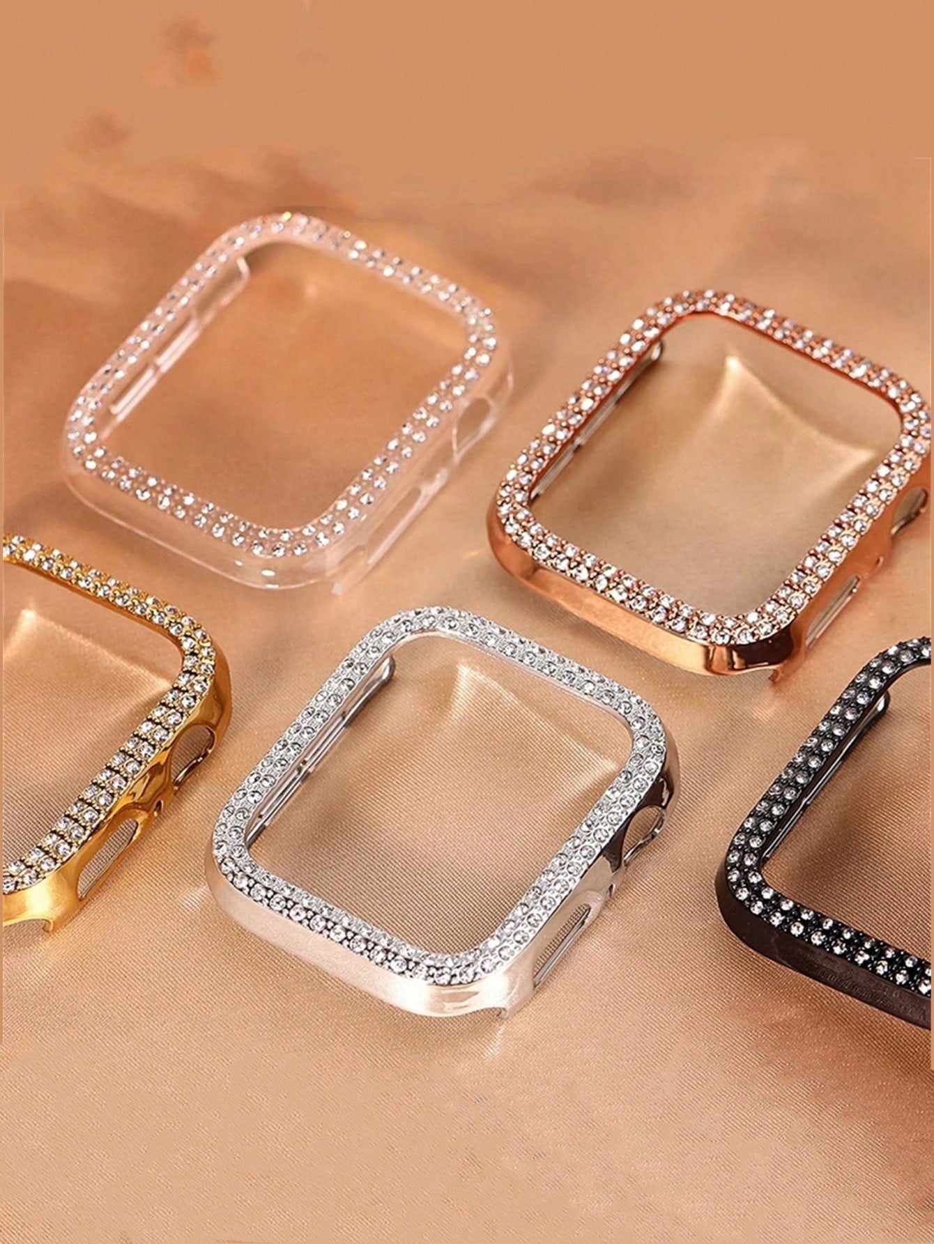 1pc Luxury Double Bling Crystal Case Compatible With Apple Watch 45mm 41 40 44 42 Rhinestone PC Bumper Protector For  For Series 9 8 7 6 5