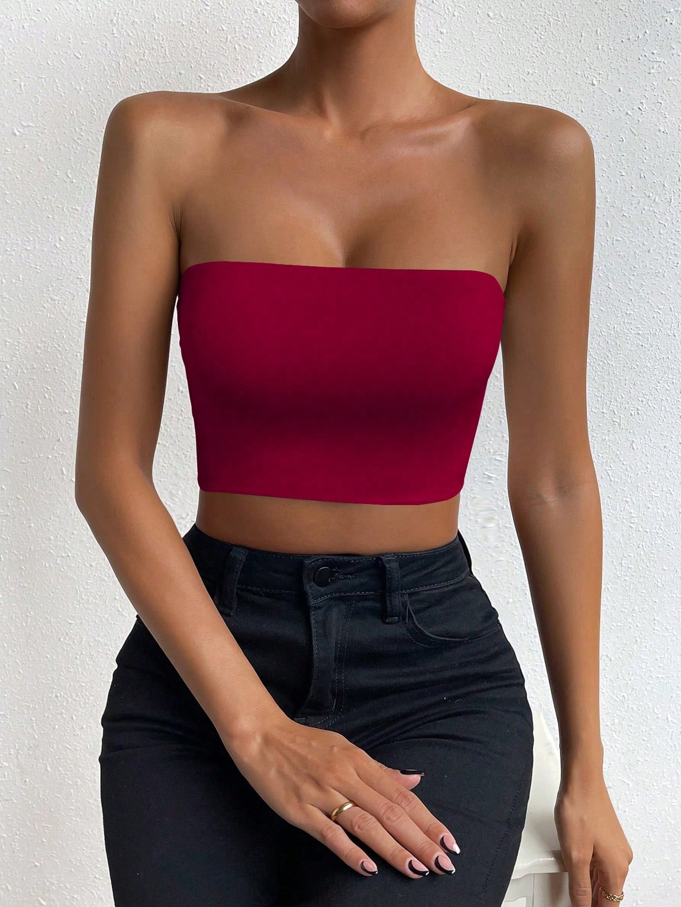 Glamour Ladies Solid Color Cropped Strapless Top