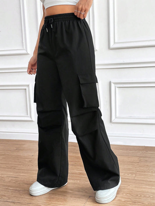 Women'S Drawstring Wrinkle Design Cargo Pants