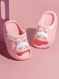 1pair Kids' Cartoon Rabbit Summer Slippers, Soft Bottom With Heel Strap Girls' Cute Beach Slippers
