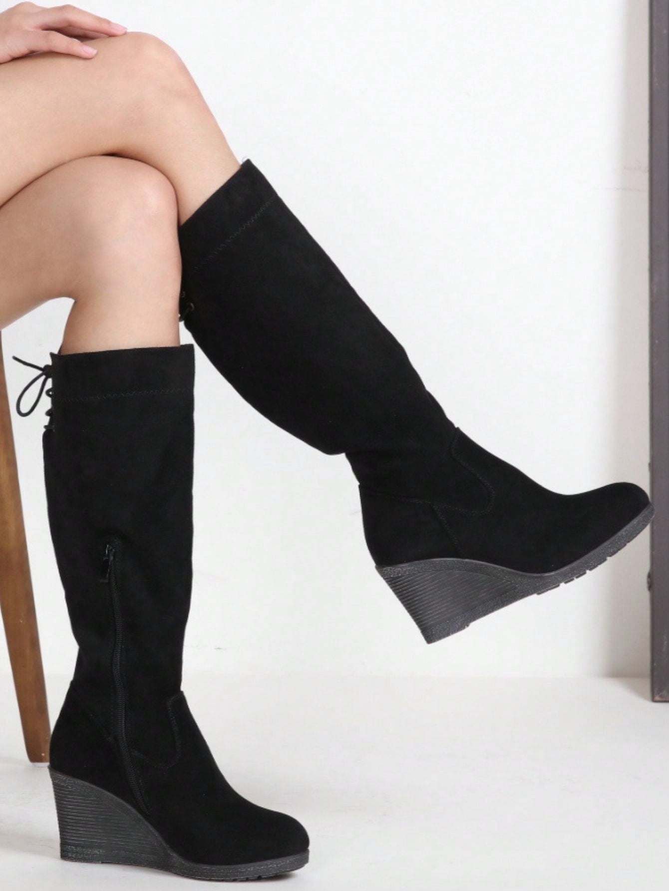 Comfyshoes Women's Knee High Boots, Fashion Wedge Heel Calf Boot For Women