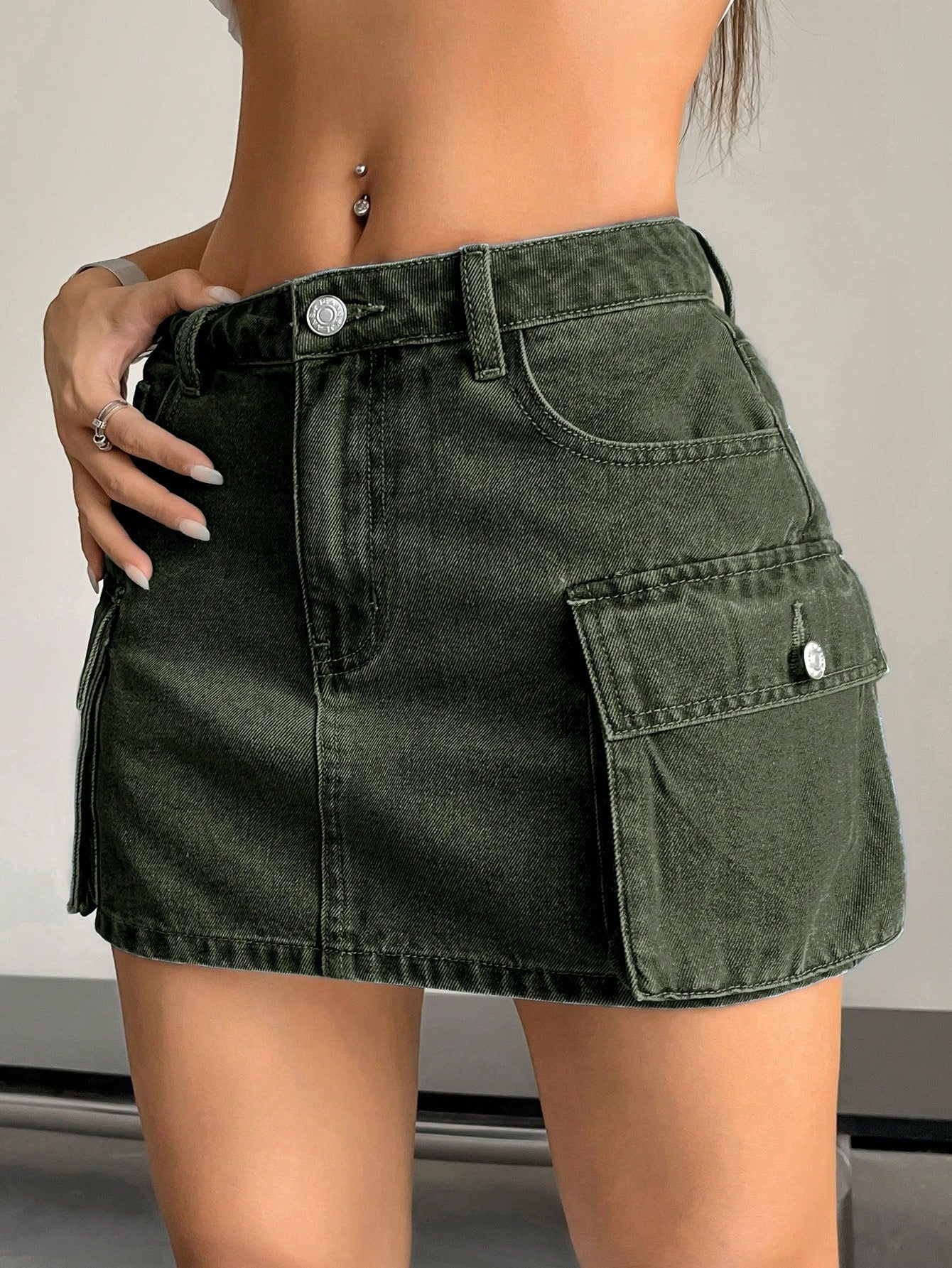 Women's Summer Solid Color Cargo Denim Skirt