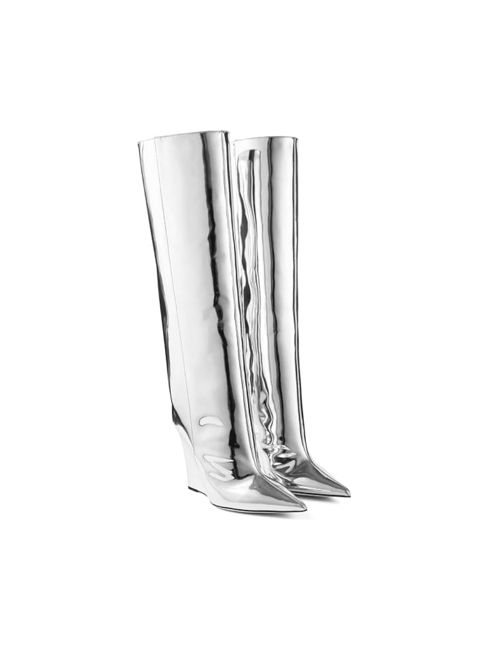 Women'S Pointed Toe Wedge Metallic Knee High Boot