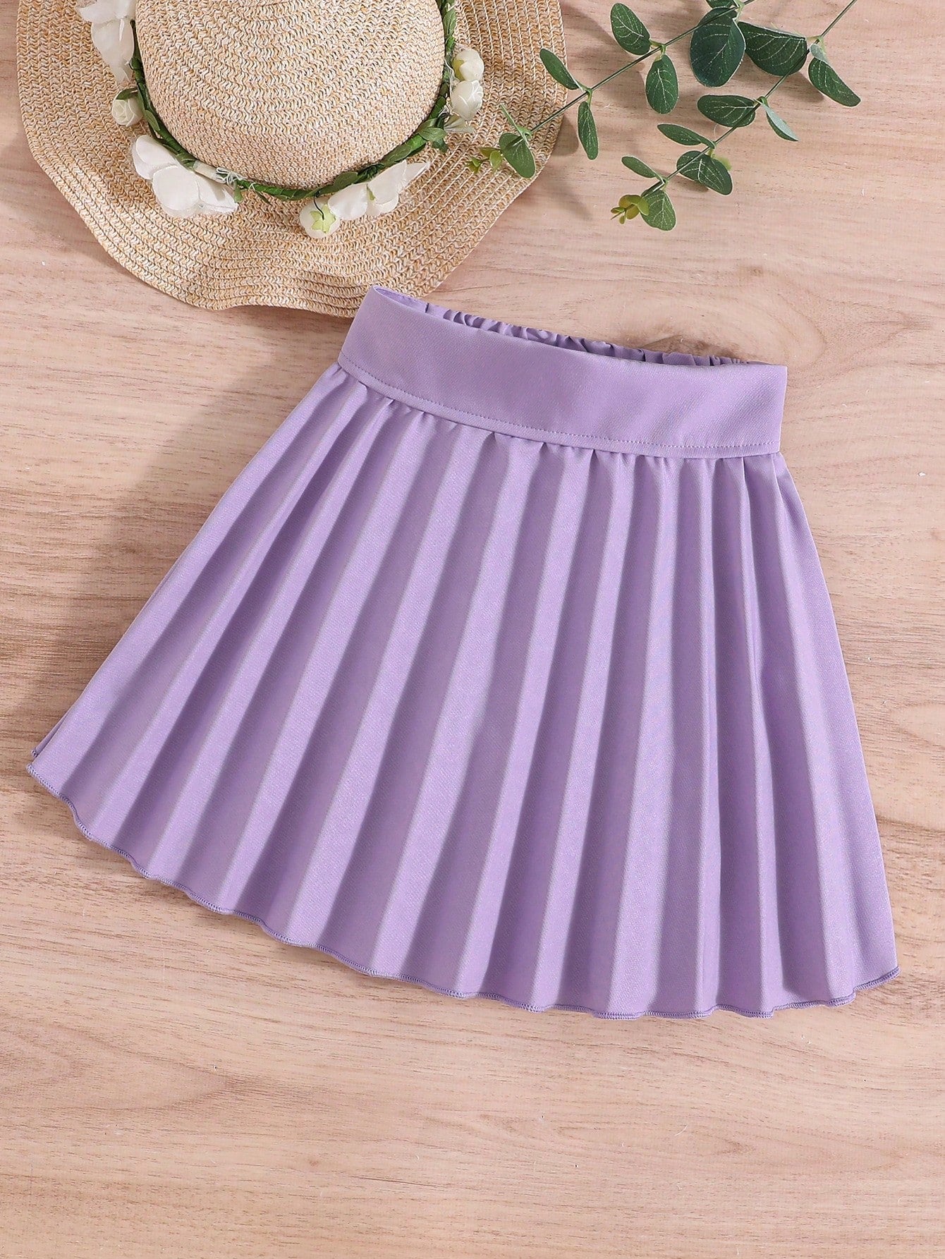 Young Girl Solid Pleated Skirt