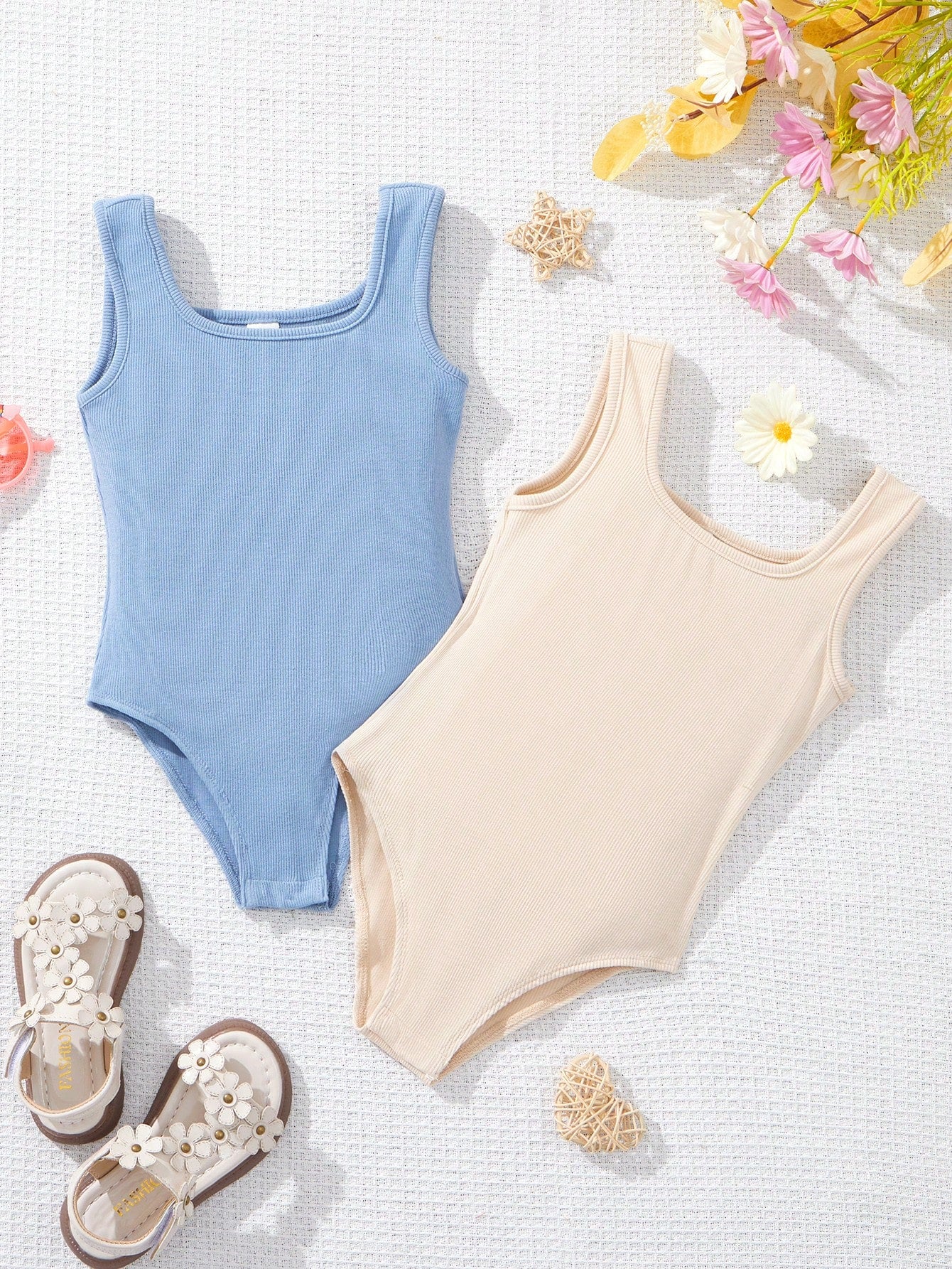 Young Girl Toddler Street Style Knitted Solid Color Jumpsuits, 2pcs/Set, Spring/Summer