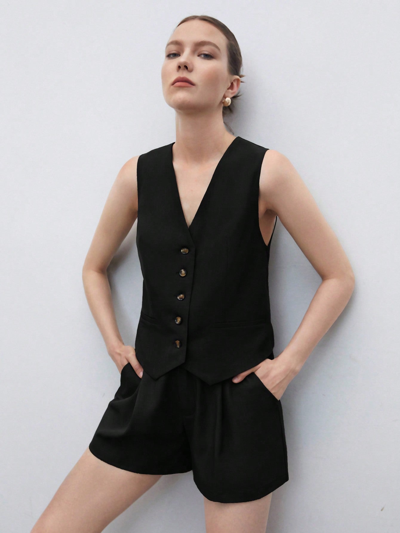 Button Front Vest Blazer & Shorts Workwear