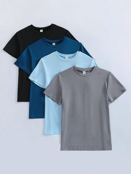 Teen Boy 4pcs Round Neck Short Sleeve T-Shirt, Multiple Color Options, Comfortable & Breathable, Suitable For Daily Wear