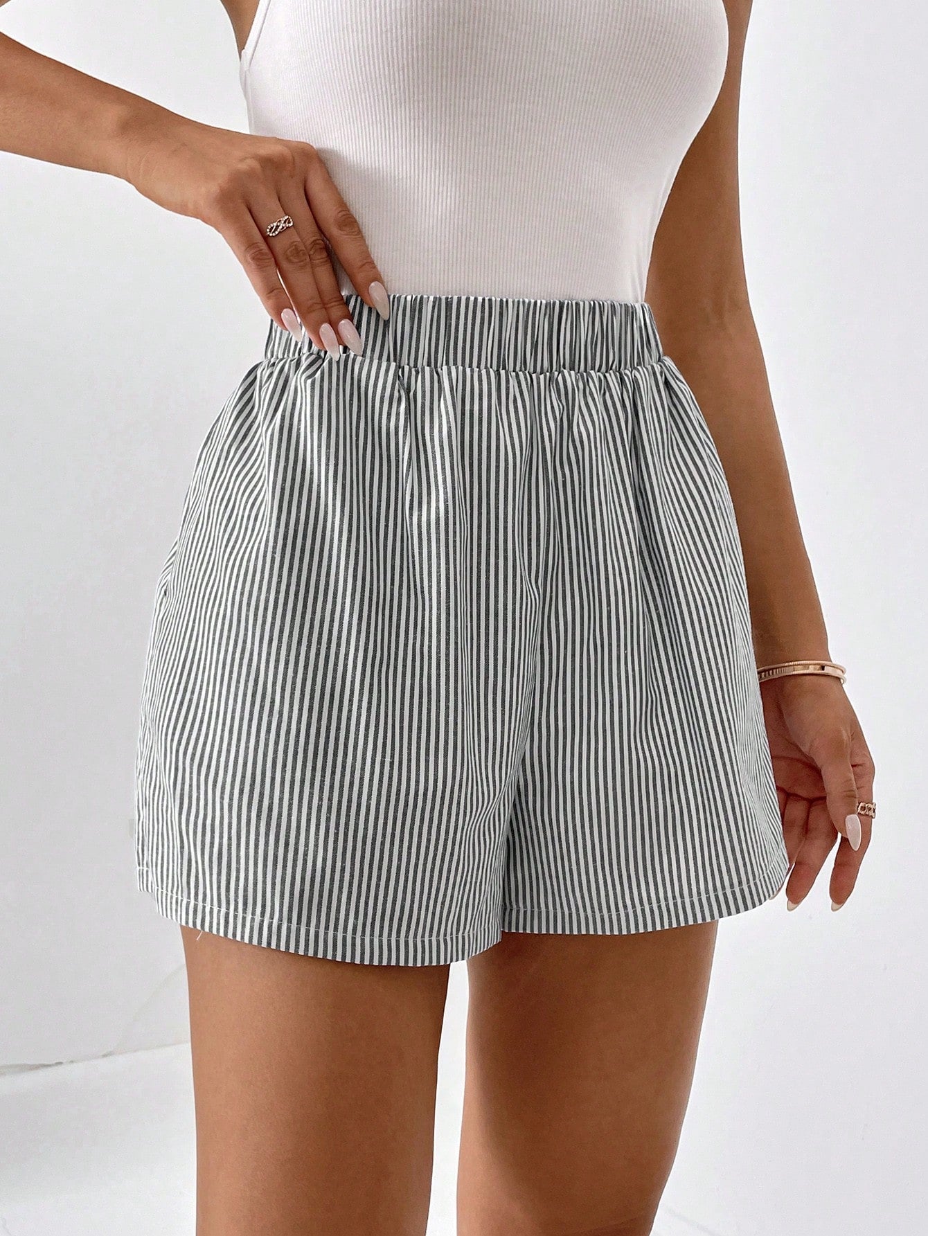 Striped Print Elastic Waist Shorts