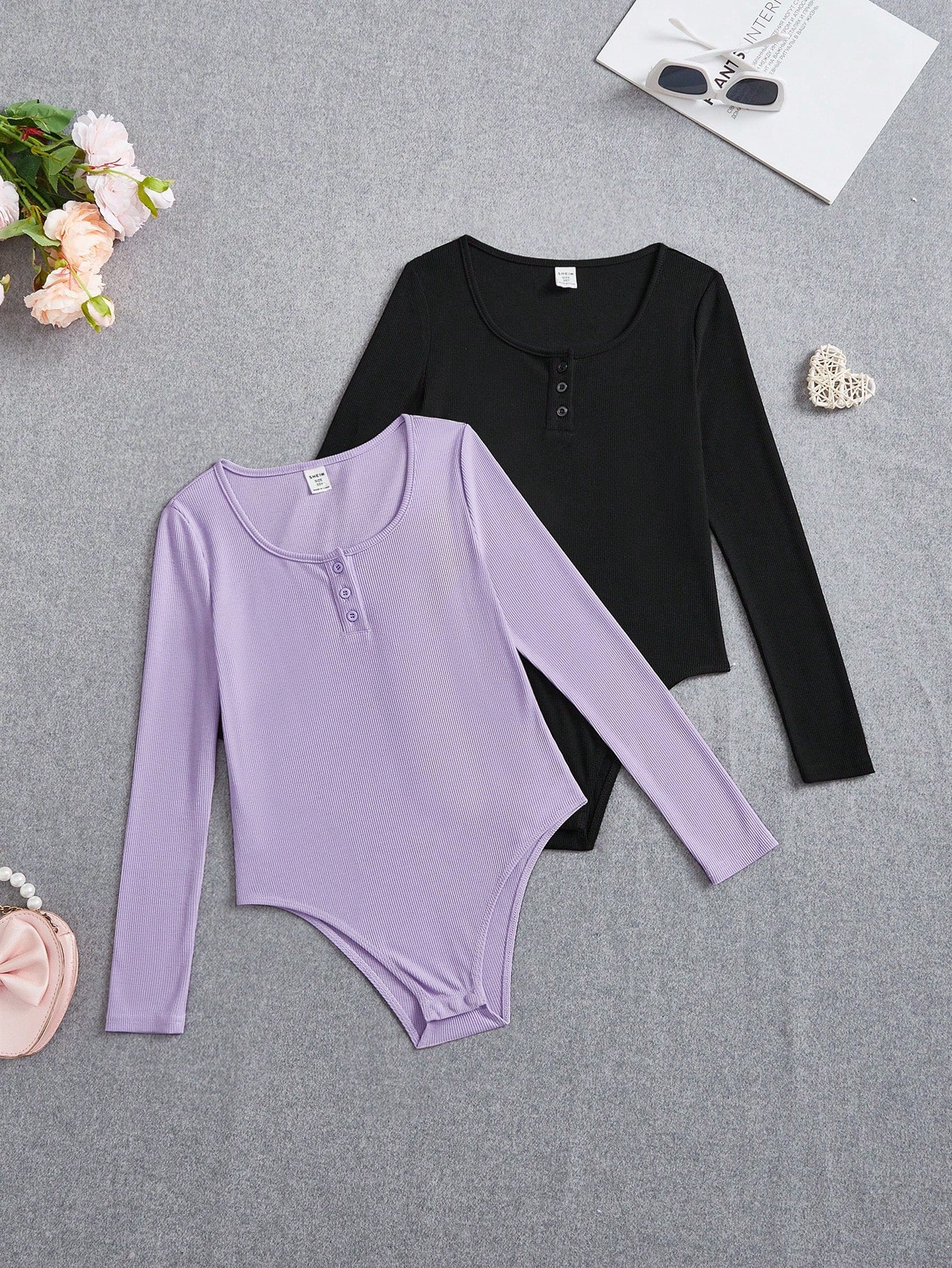 Tween Girl Sports Street Fashion Knitted Solid Color Square Collar Long-Sleeved Jumpsuit Multi-Pack