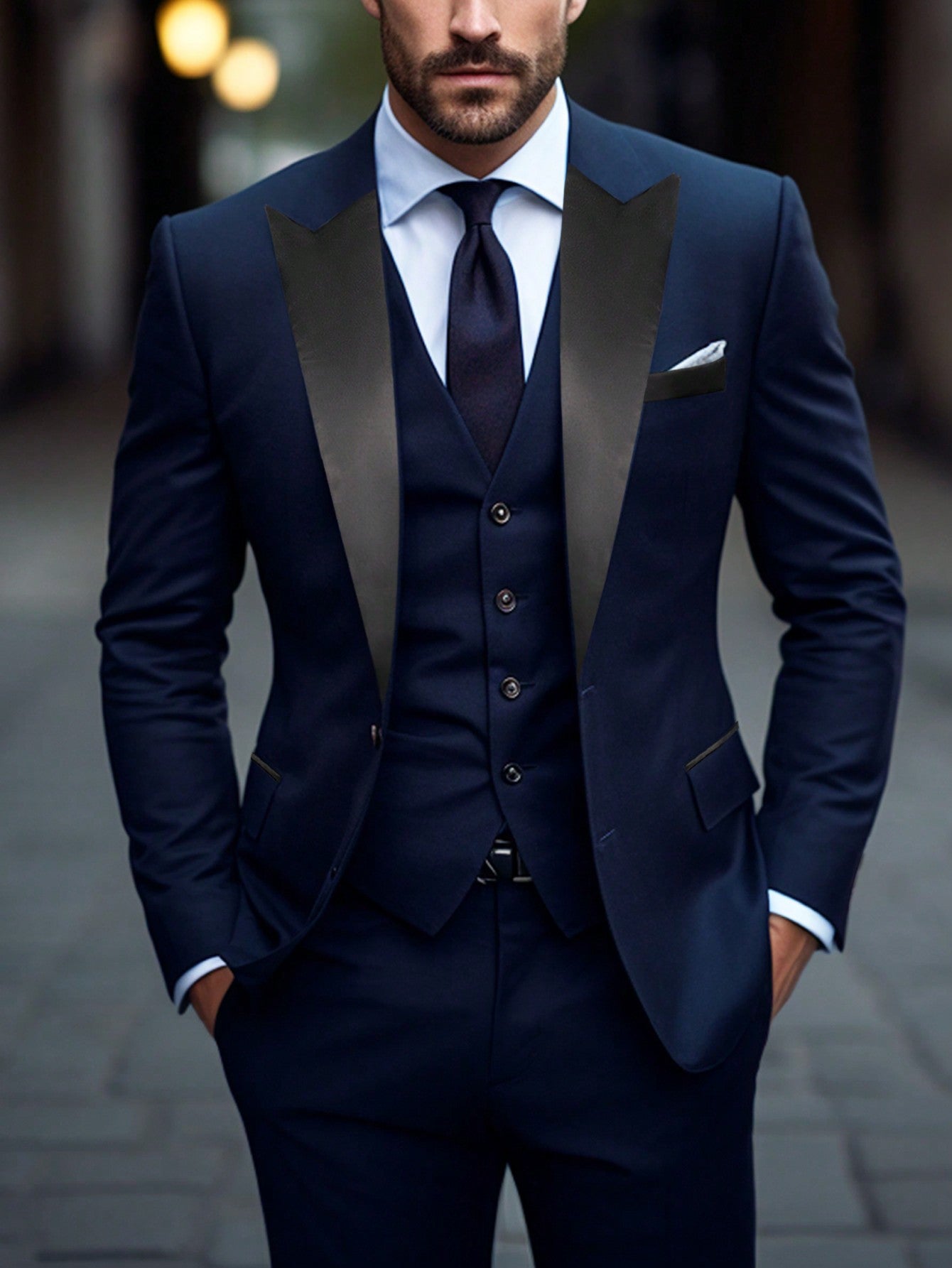 Men's Color-Block Long Sleeve Suit Jacket And Pants Set