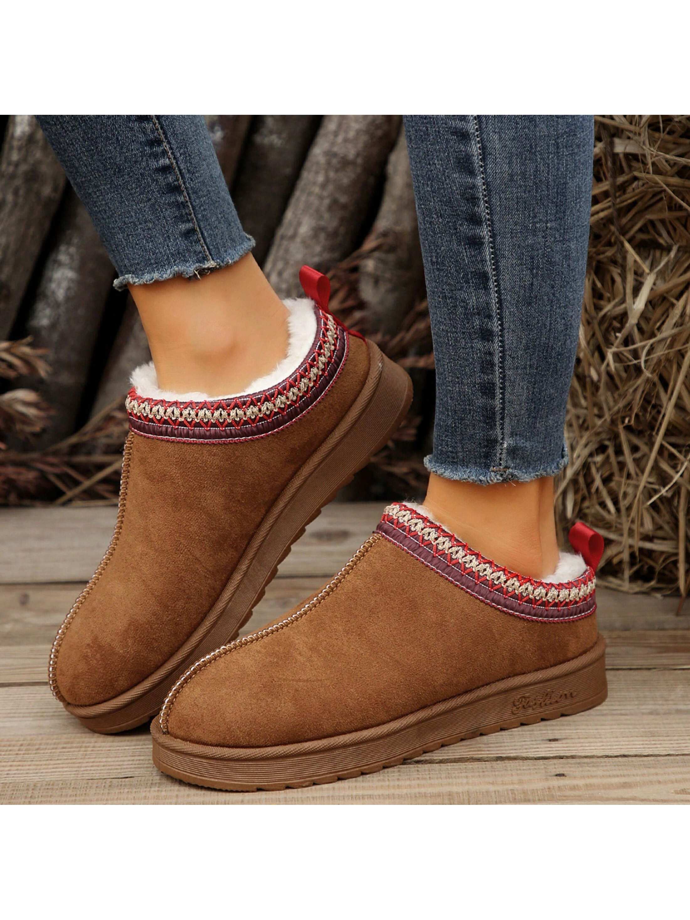 Women Winter Snow Boots Thickened Flat Cozy Boots Lined Warm Durable Home Slippers Casual Shoes