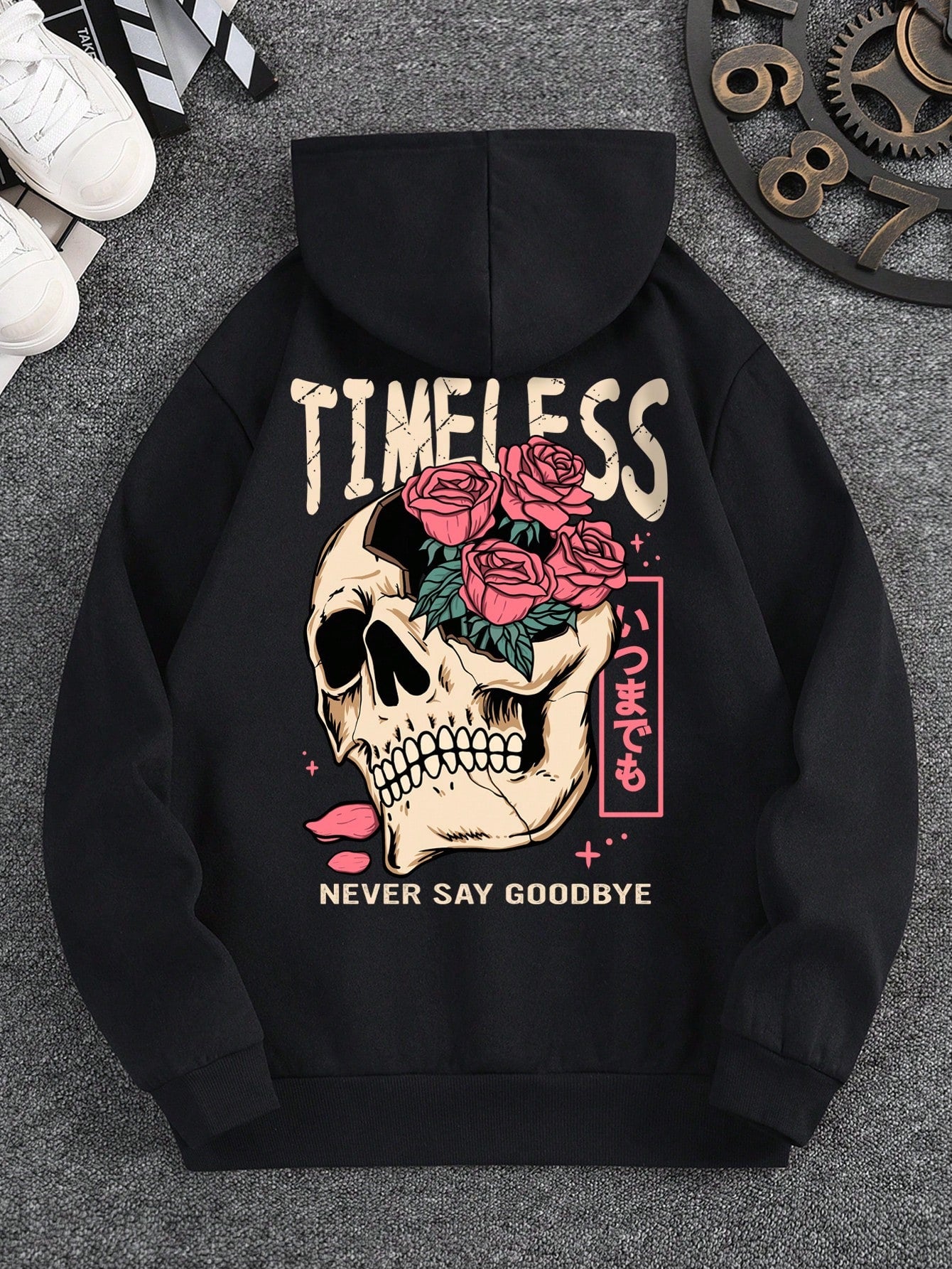 Men's Hoodie With Slogan And Skull Print Pattern