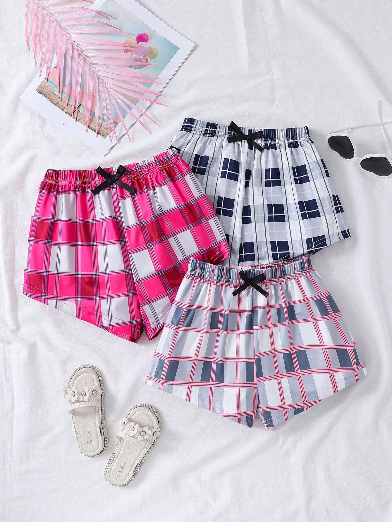 Tween Girl 3pcs/Set Cute Simple Plaid Shorts Combination