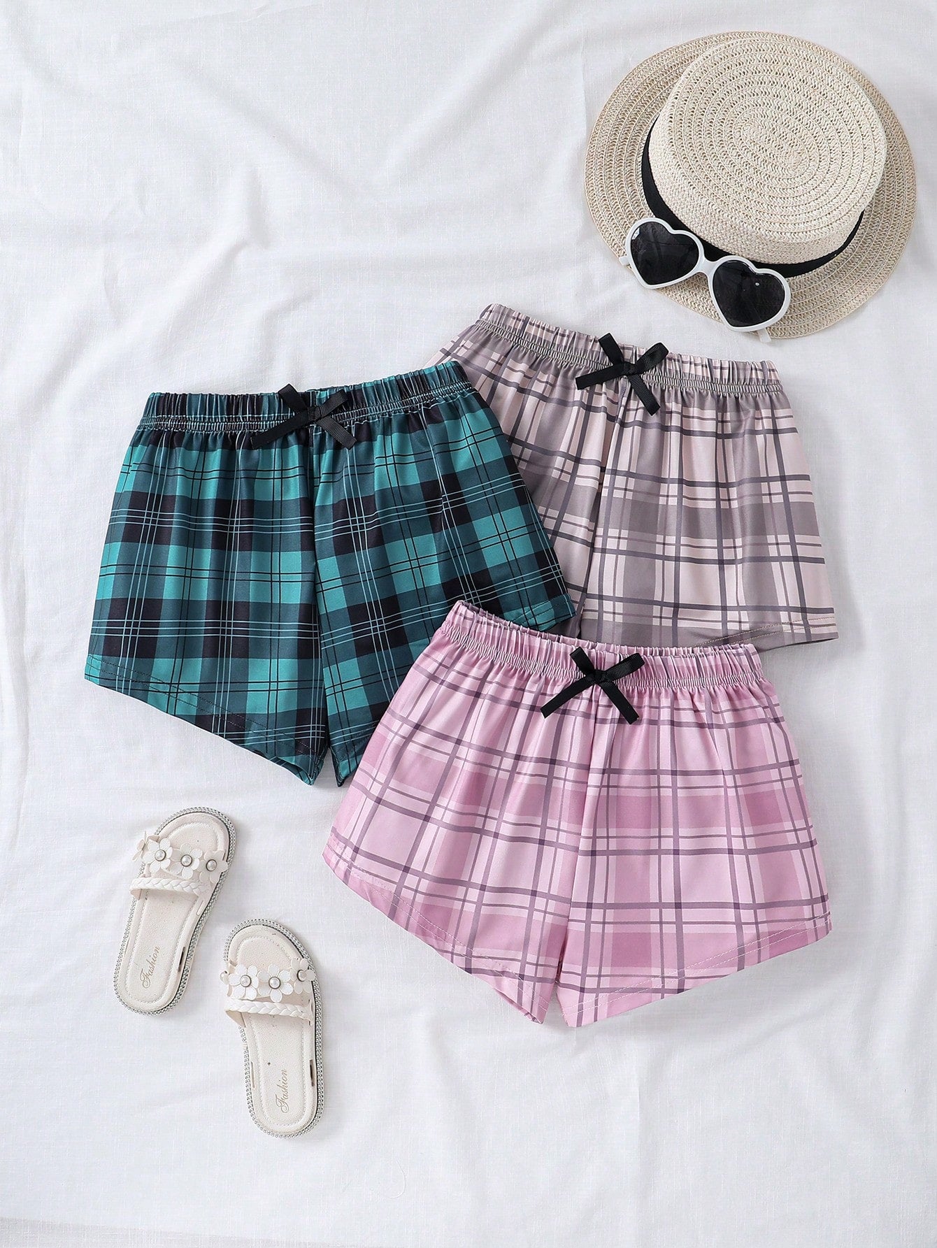 Tween Girl 3pcs/Set Cute Simple Plaid Shorts Combination