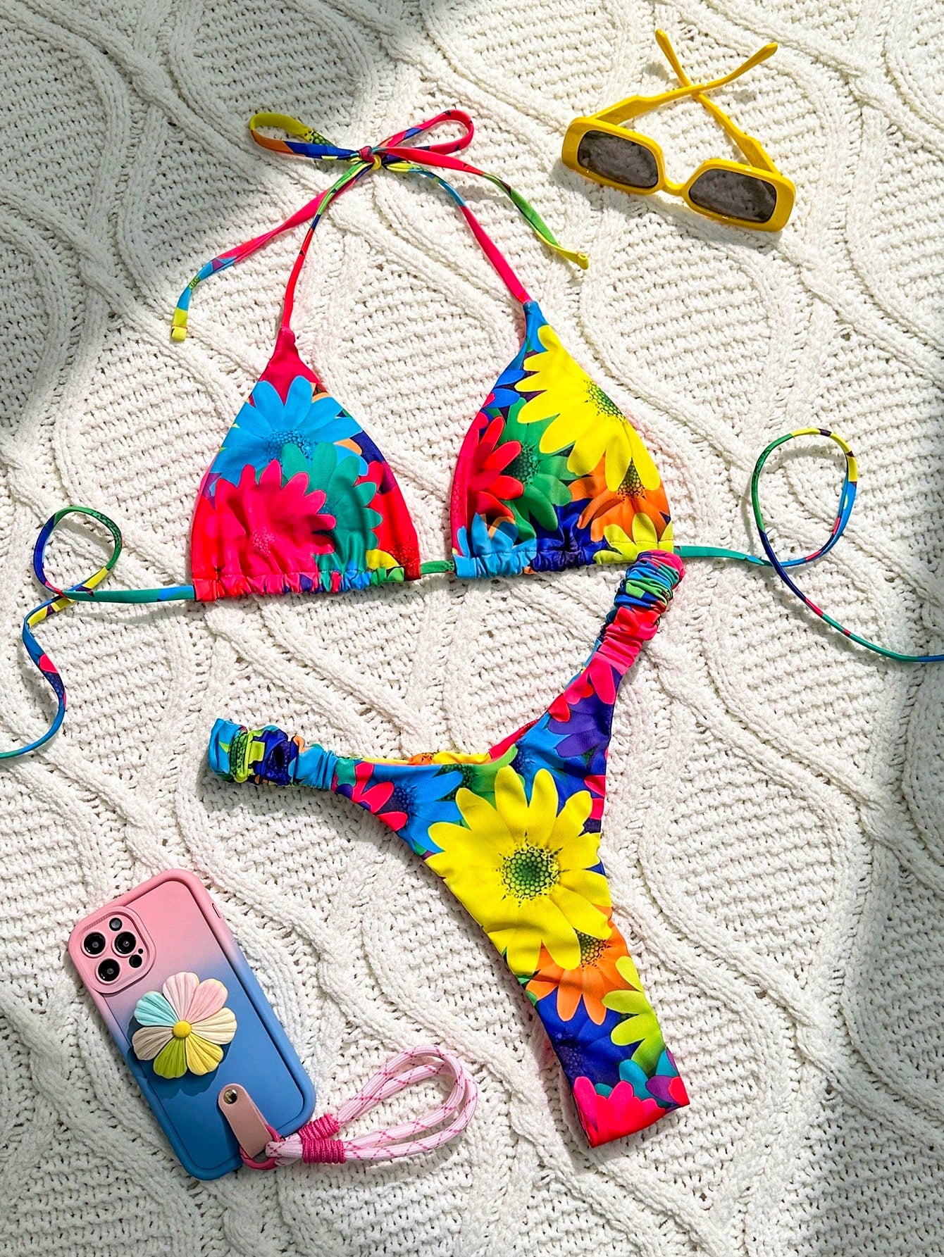 Swim Summer Beach Flower Printed Two-Piece Bikini Set