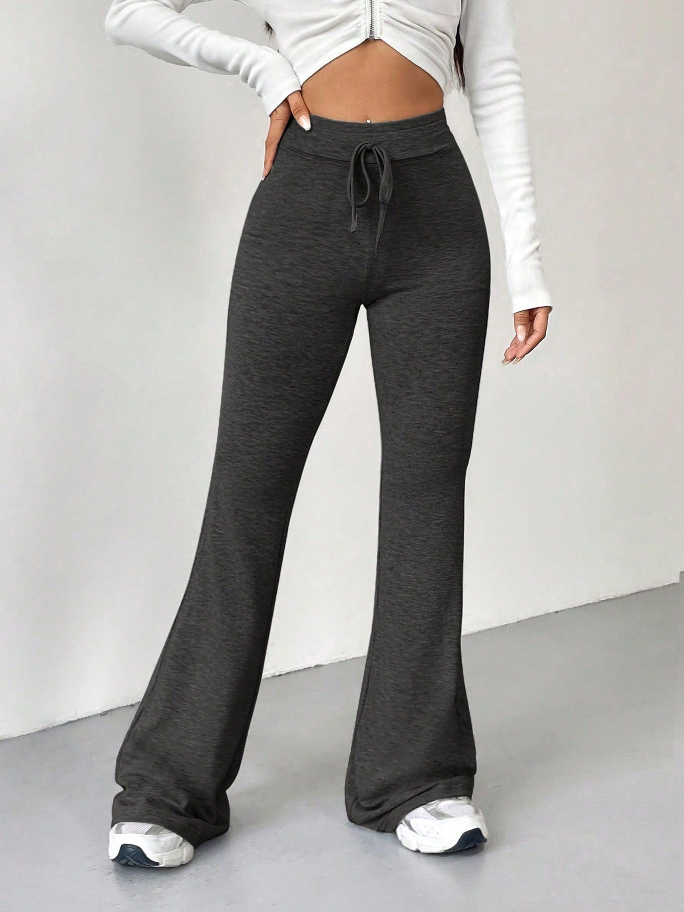 Women's High Waisted Tie Belt Flared Palazzo Pants