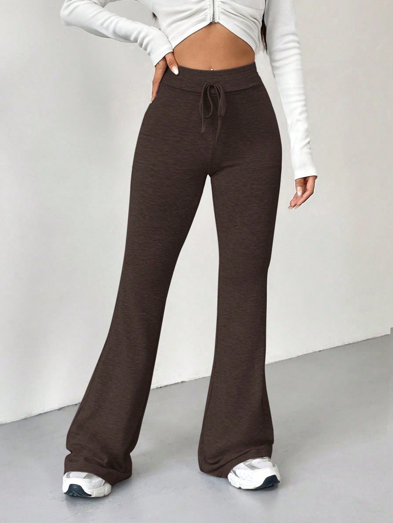 Retro Style Grey Tie Waist Flare Leg Sweatpants