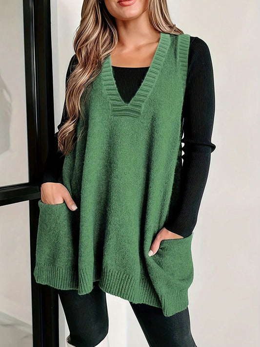 Plus Size Solid Color Casual Sweater Vest