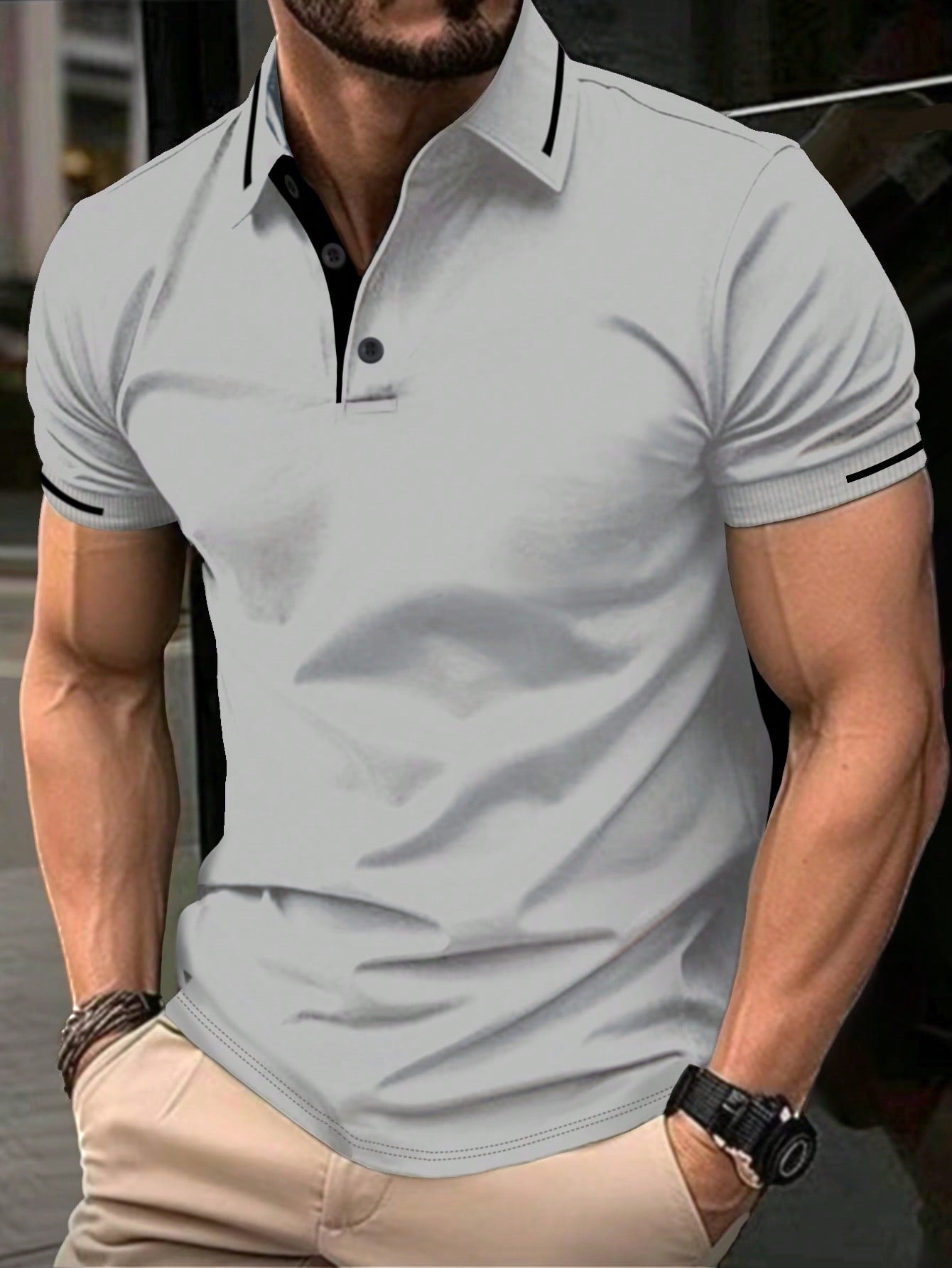 Men's Color Block Striped Polo Shirt