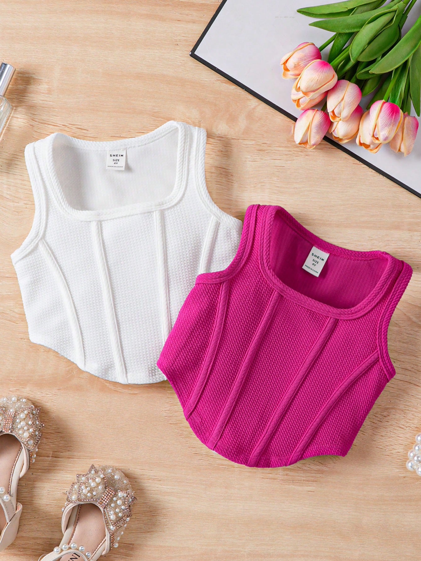 Young Girl Solid Color Tank Top With Square Collar For Casual Wear