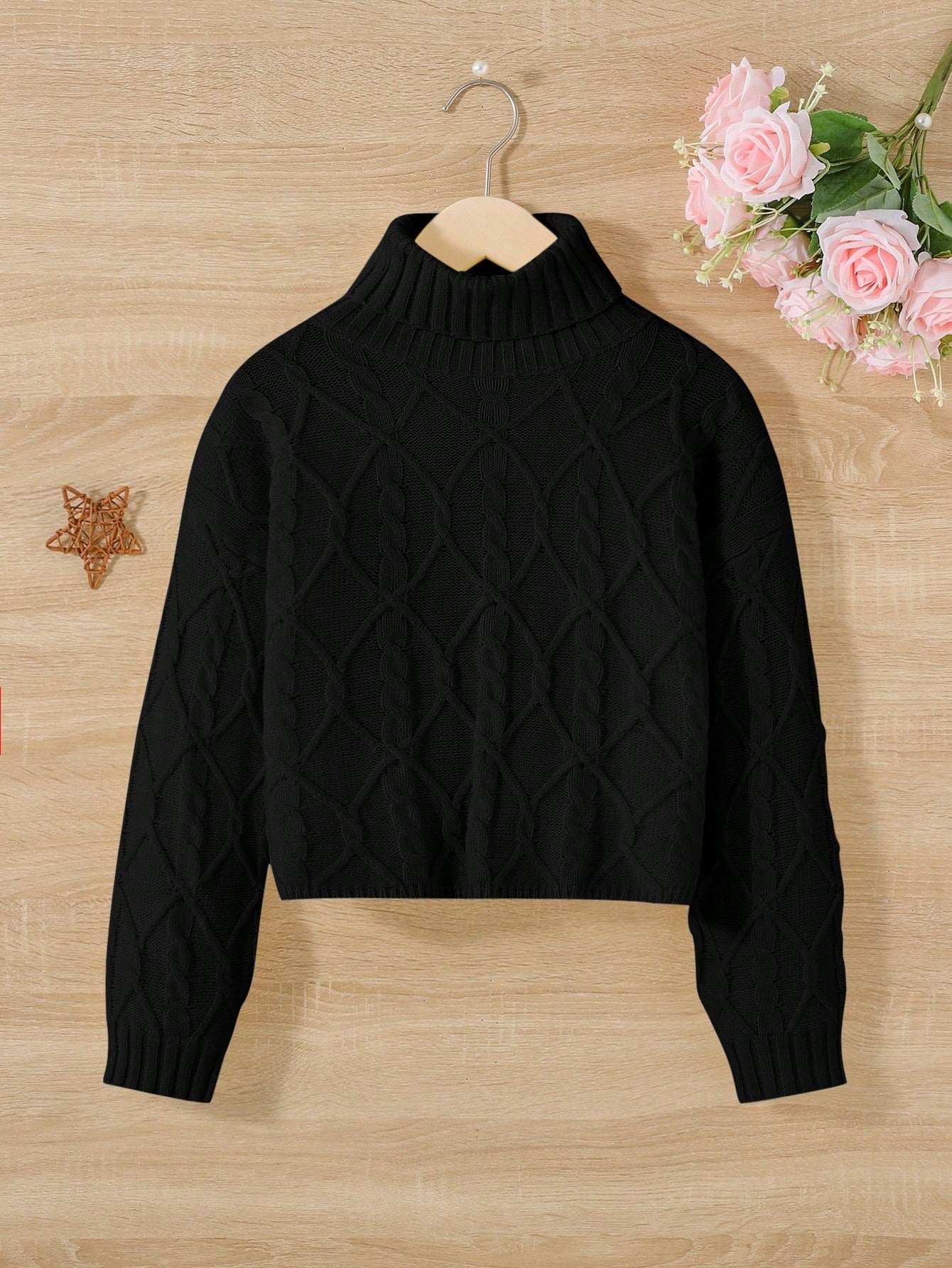 Tween Girl Casual Oversized High Collar Long Sleeve Sweater